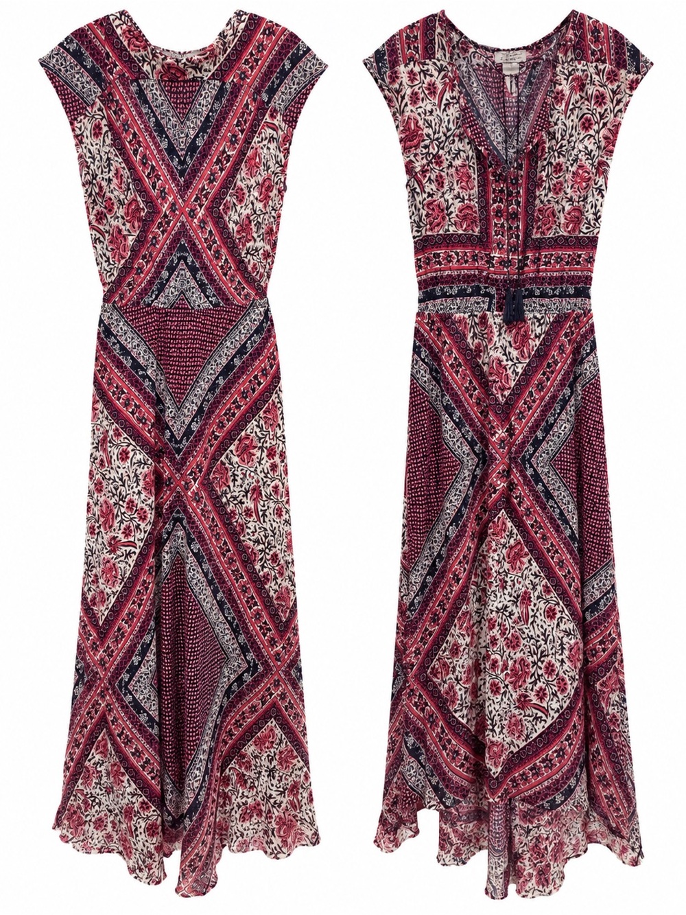 Lucky Brand Red and Navy Patterned Maxi Dress